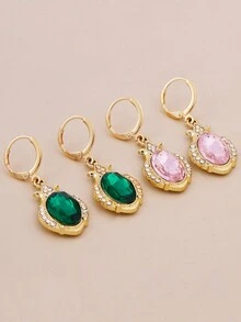 1pair European And American Fashionable Design Elliptical Water Drop Shape Rhinestone Dangle Earrings, Small Luxury, Sparkly And High-End Personalized Ear Jewelry - A Pair Of Earrings - View 1