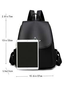 ZENIANGPN New Arrival Women's Fashionable Simple Casual Flap Solid Color Backpack - Black - View 5