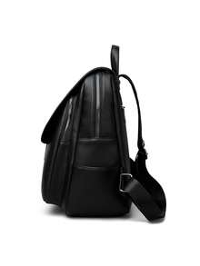 ZENIANGPN New Arrival Women's Fashionable Simple Casual Flap Solid Color Backpack - Black - View 3