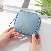 1入組皮革生理用品收納袋,手提設計和內部網格口袋,便攜式組織袋 - 藍色 - 查看 2