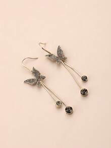 1 对蝴蝶设计流苏耳环全水钻耳钉，送给情侣的礼物 - 蝴蝶型 - 查看 2