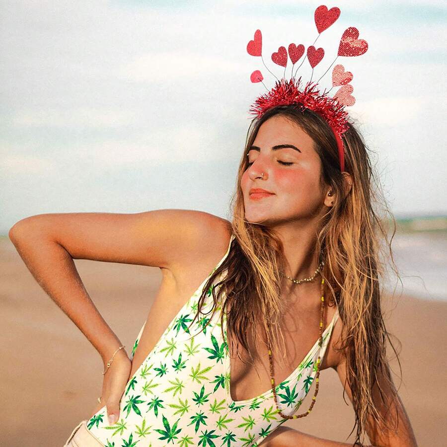 1入新款情人節心形頭箍，派對婚禮節慶紅色和粉色皇冠髮帶 - 彩色 - 查看 1