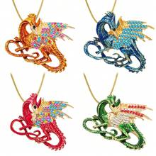1 件金蓝色珐琅童话魔法龙时尚男女多色闪亮水晶钻动物项链饰品服装女士圣诞礼物 - 龍 - 查看 8