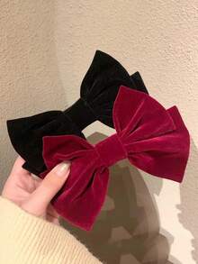 1 件裝顏色隨機天鵝絨蝴蝶結髮夾,適合婚禮和派對裝飾 - 彩色 - 查看 1