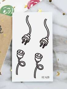 1張小號身體藝術暫時性紋身貼紙,男女適用,插頭和插座圖案,防水假紋身,可以持續2-5天,遮蓋傷疤,可以用於手臂、手腕、肩膀、腿、腰、頸、手、胸、大腿、手指,情侶情人節紋身 - 黑色 - 查看 7