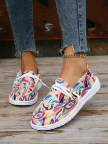 2024春季新款女彩彩虹條紋一腳蹬帆布鞋,休閒百搭 - 彩色 - 查看 1