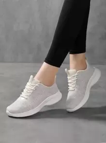 2024全新女款休閒運動鞋，時尚百搭白色運動鞋，輕便舒適平底女鞋 - 米色 - 查看 4