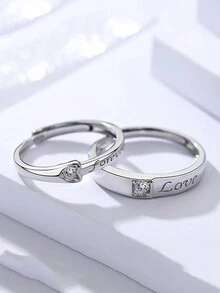 1 对 S925 纯银和锆石情侣戒指，适合日常佩戴，也可作为情侣的情人节礼物 - 簡約款 - 查看 3