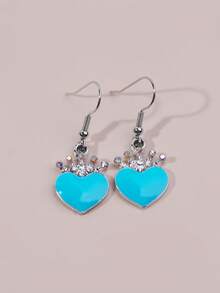 1對歐美風格的心形鑲鑽吊墜耳環,簡潔時尚,適用於女性 - 一對愛心耳環 - 查看 8