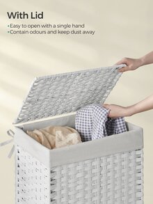 SONGMICS Handwoven Laundry Basket, 90L Synthetic Rattan Clothes Hamper With Lid And Handles, Foldable, Removable Liner Bag, White - White - View 4