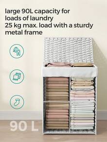 SONGMICS Handwoven Laundry Basket, 90L Synthetic Rattan Clothes Hamper With Lid And Handles, Foldable, Removable Liner Bag, White - White - View 6