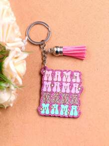 1個mama字樣亮片鑰匙扣,豹紋流蘇钥匙链母親節禮物,轉換手袋、背包、汽車鑰匙,女士mama吊飾手袋配件,送給母親的愛心禮物,情人節鑰匙扣吊墜 - 彩色 - 查看 6