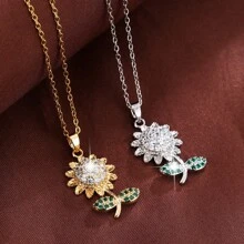 1pc Copper Sunflower Design Elegant Women's Necklace - Multicolor - View 1