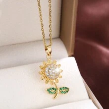 1pc Copper Sunflower Design Elegant Women's Necklace - Multicolor - View 2