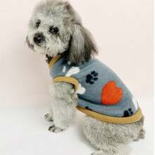 1 件豹紋寵物毛絨毛衣秋冬狗狗保暖衣服 - 灰色 - 查看 3