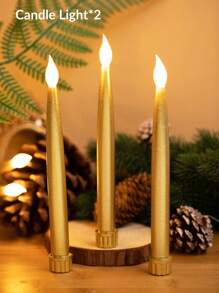 2pcs Gold-Plated Led Electronic Candle Light For Festival, Wedding, Party Decoration, Smokeless Candle Light - Yellow - View 2