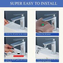 廚房和浴室水龍頭伸縮器,1080°旋轉水龍頭配噴頭和氣帶噴嘴,黃銅水龍頭延長管,適用於15/16英寸、55/64英寸、13/16英寸男女公用水嘴,銀色 - 銀色 - 查看 4