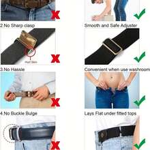 2 件/套無扣彈性腰帶女式男女通用彈性腰帶牛仔褲休閒無扣可調節隱形腰帶 - 白色 - 查看 6