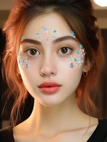 1片多色星月圓形鑲鑽和環氧樹脂角色扮演貼紙,適用於彩妝派對、狂歡派對和臉部及身體的臨時紋身 - 彩色 - 查看 5