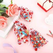 1pc Heart Shaped Red Organza Bag With Gold Stamping, Bundle Tie, For Candy And Gift Packaging, 50pcs - Red - View 2