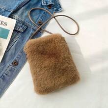 1 件纯色毛绒材质轻便、可折叠、大容量、磁扣手机包方形手提包，时尚简约风格，适合女性日常工作、度假、购物、户外活动。可用作单肩包或斜挎包。 - 卡其色 - 查看 4