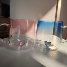 一個400ml 3D心形玻璃杯，高硼矽玻璃，手工製作，可用作果汁杯，酒杯，咖啡杯，派對杯，茶杯，杯子套裝。 用於酒吧，辦公室廚房裝飾，適用於情侶，夫妻，作為生日禮物，情人節禮物，聖誕禮物。 - 漸層粉紅色 - 查看 6