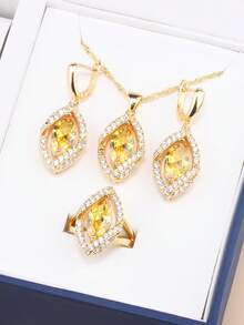 杜拜阿拉伯豪華優質婚禮配件18k金色珠寶女士項鍊和耳環新娘套裝可調節戒指尺寸,時尚女裝情人節禮物 - 不規則 - 查看 21