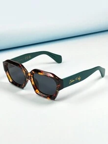 SHEEN KELLY 1pc Men's Tortoiseshell Geometric Square Thick Frame Fashion Glasses, Classic Stylish Glasses, Suitable For Outdoor Travel, Daily Wear, Gift, Boyfriend Gift - Dark Green - View 2