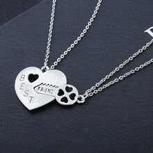 1pair Heart Shaped Key Design Best Friends Couple Necklace, Collarbone Chain Romantic Gift For Valentine's Day - Silver - View 2
