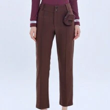 Design key Women's Golf Pants Slim Fit Trousers With Belt Loop And Pockets, Coffee With Accessory Hanging Bag - Coffee Brown - View 7