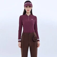 Design key Women's Golf Pants Slim Fit Trousers With Belt Loop And Pockets, Coffee With Accessory Hanging Bag - Coffee Brown - View 3