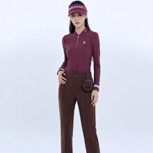 Design key Women's Golf Pants Slim Fit Trousers With Belt Loop And Pockets, Coffee With Accessory Hanging Bag - Coffee Brown - View 4
