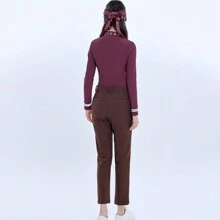 Design key Women's Golf Pants Slim Fit Trousers With Belt Loop And Pockets, Coffee With Accessory Hanging Bag - Coffee Brown - View 5