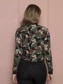 Jaqueta bomber camuflada manga longa feminina inverno exercito
