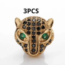 3入組黃銅立方形,微鑲豹頭珠和分隔物,可用於diy手鍊、項鍊、吊墜製作 - 3個豹子頭珠 - 查看 10