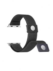 2024磁扣編織尼龍錶帶，適用於蘋果手錶帶9 7 8 6 5 4 SE女裝運動錶帶，適用於蘋果手錶41mm 40mm 38mm 44 42 45mm 49mm - 1pcs- black - 查看 3