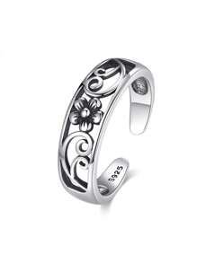 1pc Vintage Sterling Silver Hollow Out Plum Blossom Shaped Adjustable Toe Ring For Women, Summer Dating Gift
