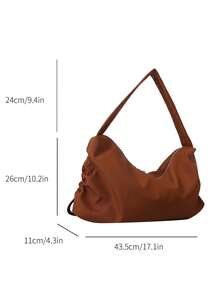 休闲纯色大容量简约女士单肩托特包时尚牛津布流行包 - 棕色 - 查看 11