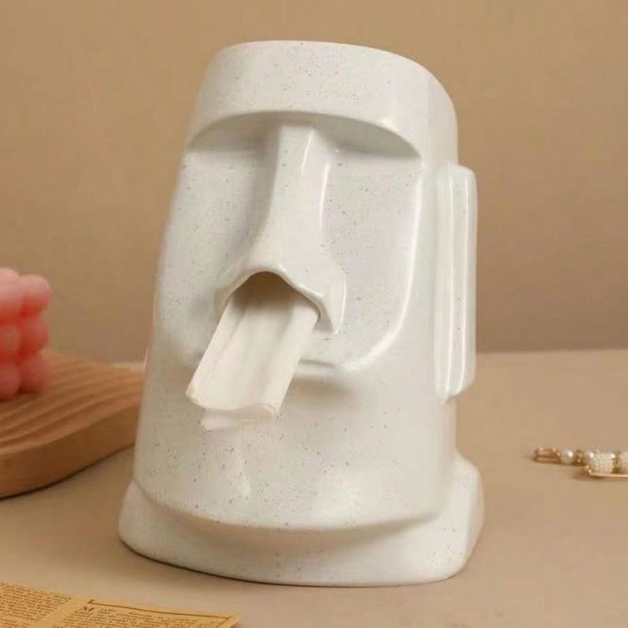 1pc Moai Stone Face Tissue Box Cover With High Value Decorative Storage