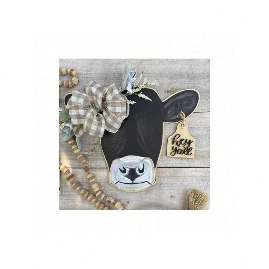 New Welcome Farm Cow Head Wooden Door Hanger Sign, Wooden Coat Rack For Outdoor/Indoor Decoration - Apricot - View 1