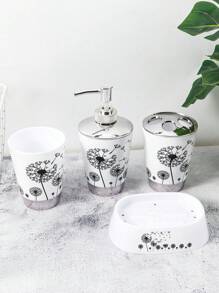 4入組蒲公英印花乳液分配器和肥皂盒和漱口杯套裝