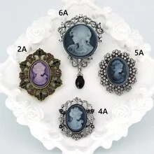 1件復古女郎肖像胸針,復古風格合金與鑽石裝飾的復古歐洲宮廷風格胸針,適用於女士的西裝外套,高端珠寶配件,可用於防滑服飾配件,也可用於女士外套和毛衣。 - 彩色 - 查看 3