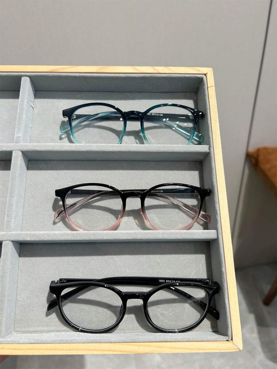 3 件套男女通用椭圆形复古超轻平面镜片眼镜，多种颜色可选 - 彩色 - 查看 1