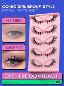 GROINNEYA Cat Eye Eyelashes 5 Pairs Clear Band False Eyelashes Fox Eye Lashes Faux Mink Lashes Natural Look Eyelashes Lash Extension Makeup (BX01) Strip Lashes,Lashes,Eyelashes,Fake Lashes - Black - View 5