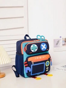 1 Pieza Mochila Con Diseño De Robot De Dibujos Animados, Con Cierre De Cremallera De Nylon, Linda Y Adecuada Para Uso Diario En El Jardín De Infancia - Verde - Ver 2
