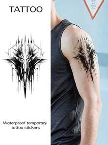 1入機械標記紋身貼紙,防水耐久,男士臂上風格機械化 - 黑色 - 查看 7