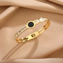 Best Selling Cross-Border E-Commerce Roman Numeral Titanium Steel Bracelet Studded With Rhinestone - Gold - View 3