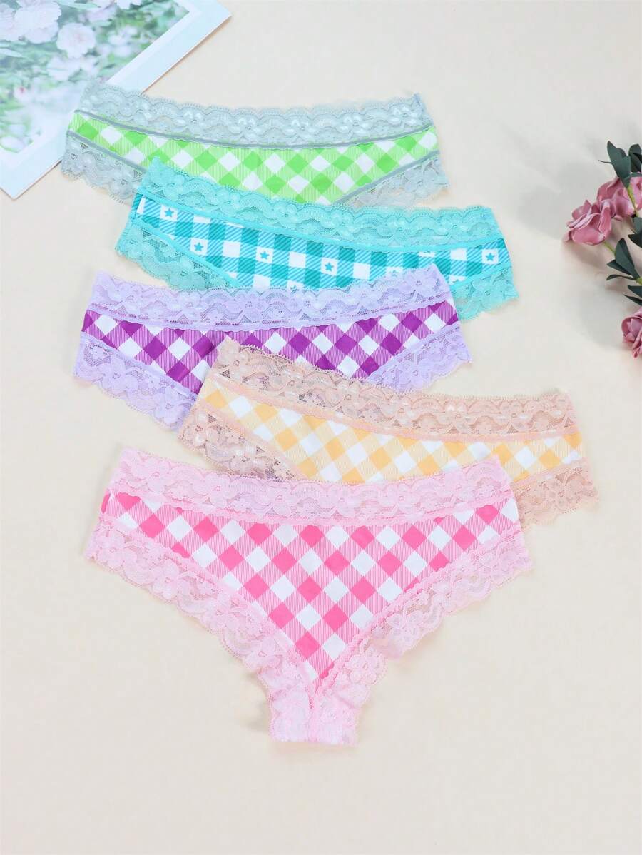 5pcs Sexy Cute Bikinis Panties Set, Women'S Valentine'S Day Imitates