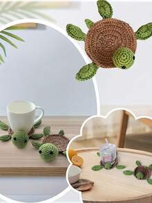 1pc Handmade Adorable Turtle & Lamb Shaped Cup Coaster, Heat Insulation For Table Protection In Restaurant/Hotel/Commercial Space - Green - View 6