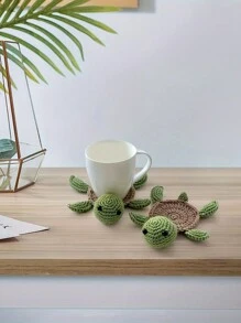 1pc Handmade Adorable Turtle & Lamb Shaped Cup Coaster, Heat Insulation For Table Protection In Restaurant/Hotel/Commercial Space - Green - View 3